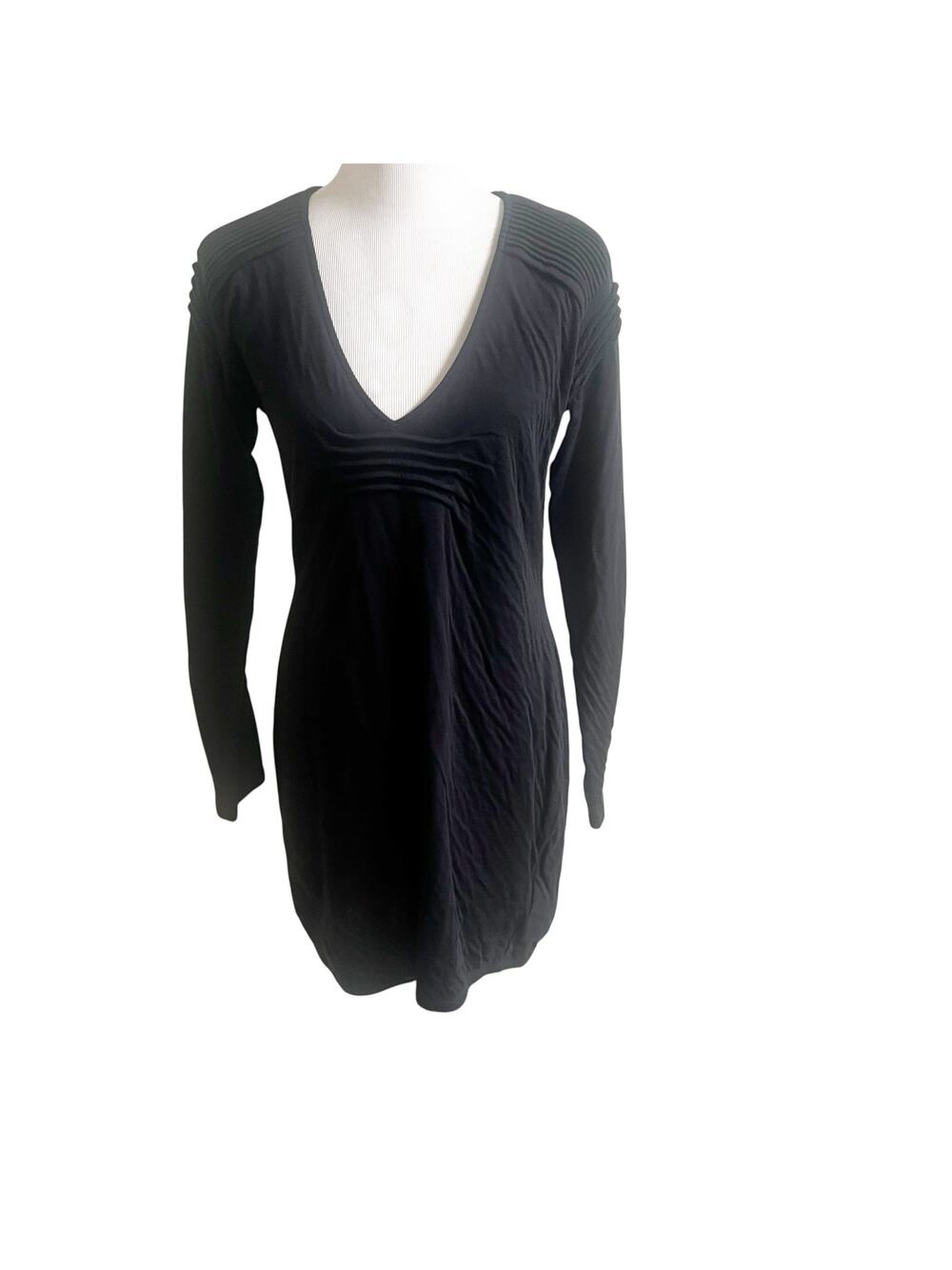 Anne Fontaine Sweater Dress Long Sleeve Black Size 42/Small Wool Blend Pleats
